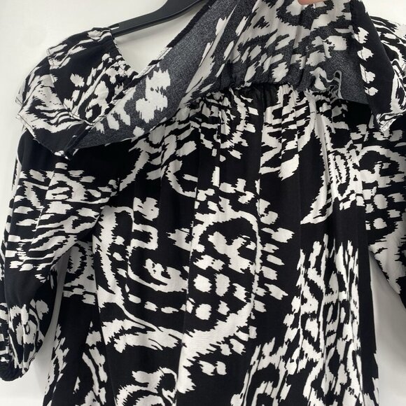 Sam Jess Women's Size Small Black Floral Off The Shoulder Tiered Ruffle Blouse - Picture 7 of 10